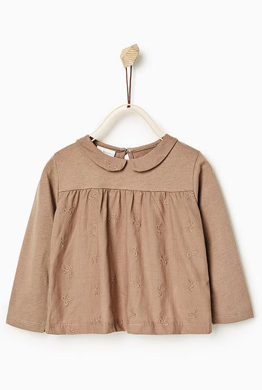 Contrast Embroidered Top